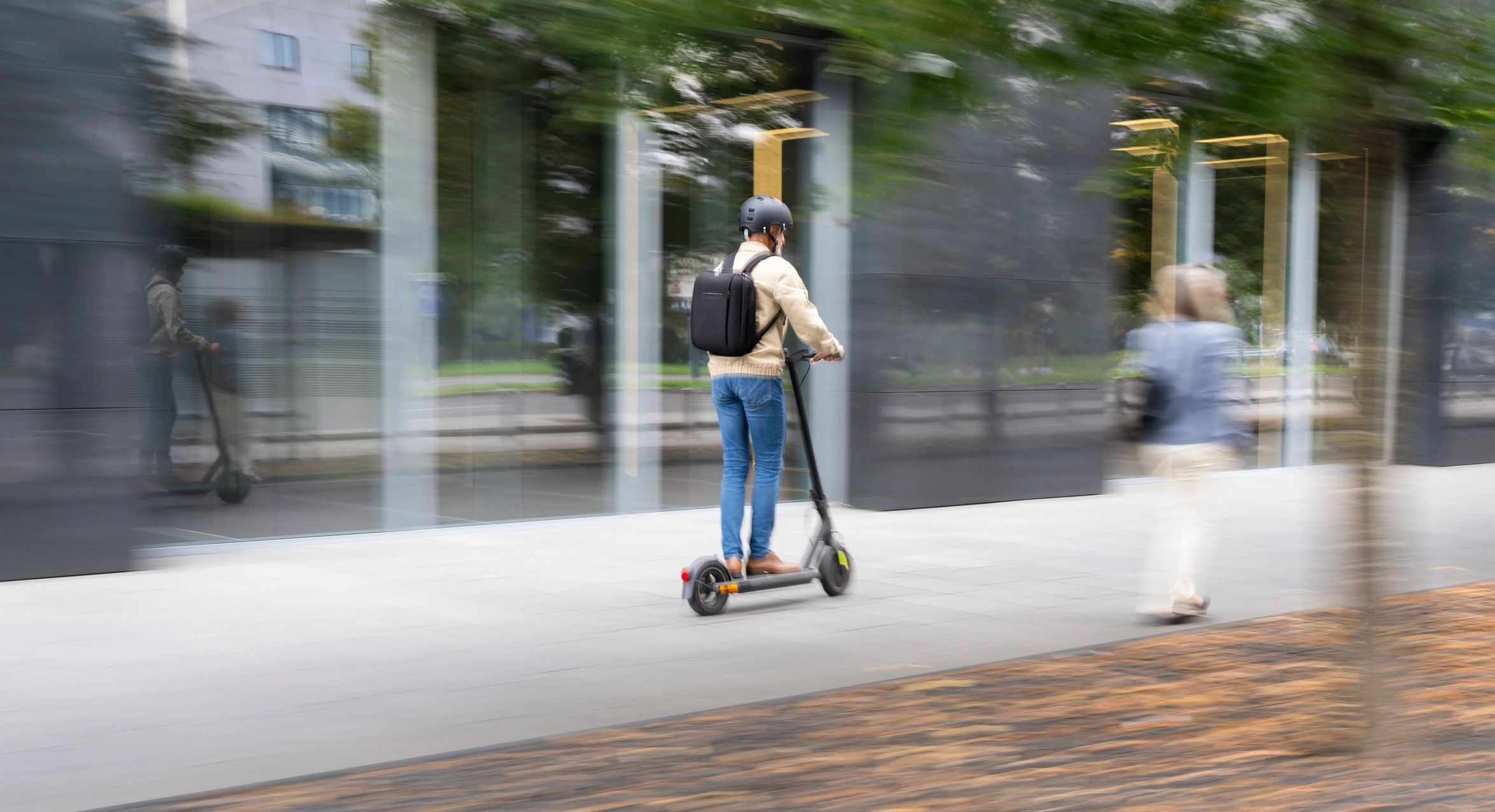Rider in motion wearing a helmet
